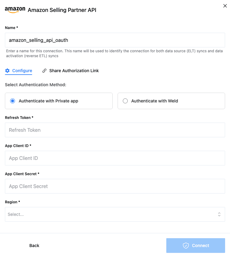 Amazon Selling Partner - Authenticate with Private app