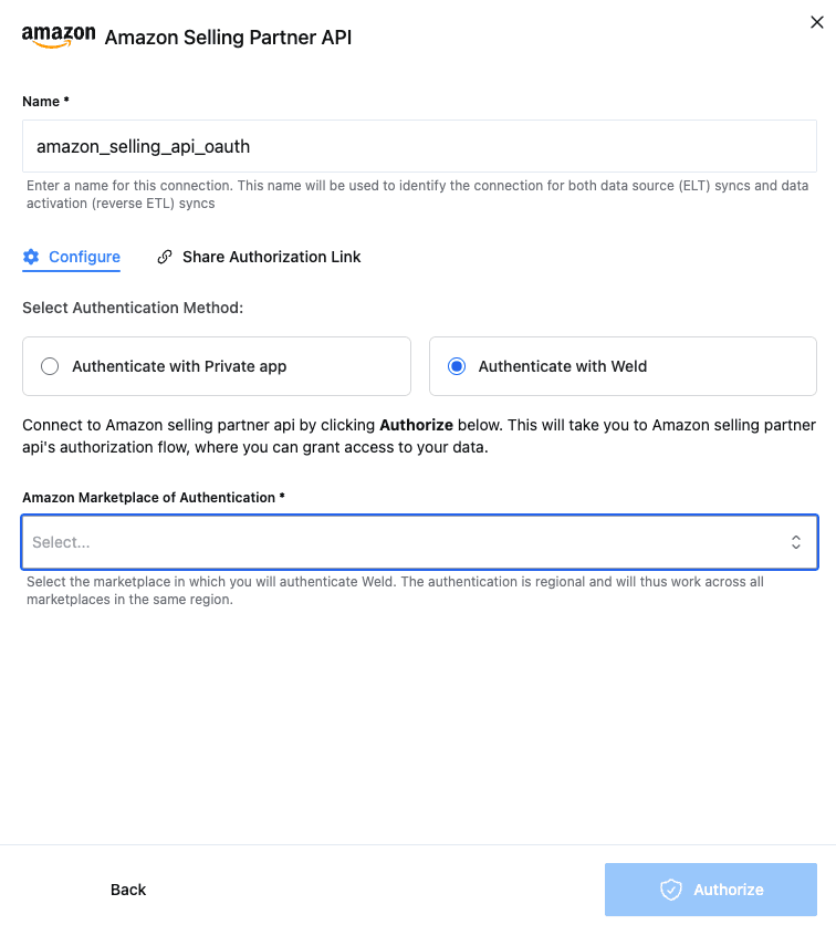 Amazon Selling Partner - Authenticate with Weld