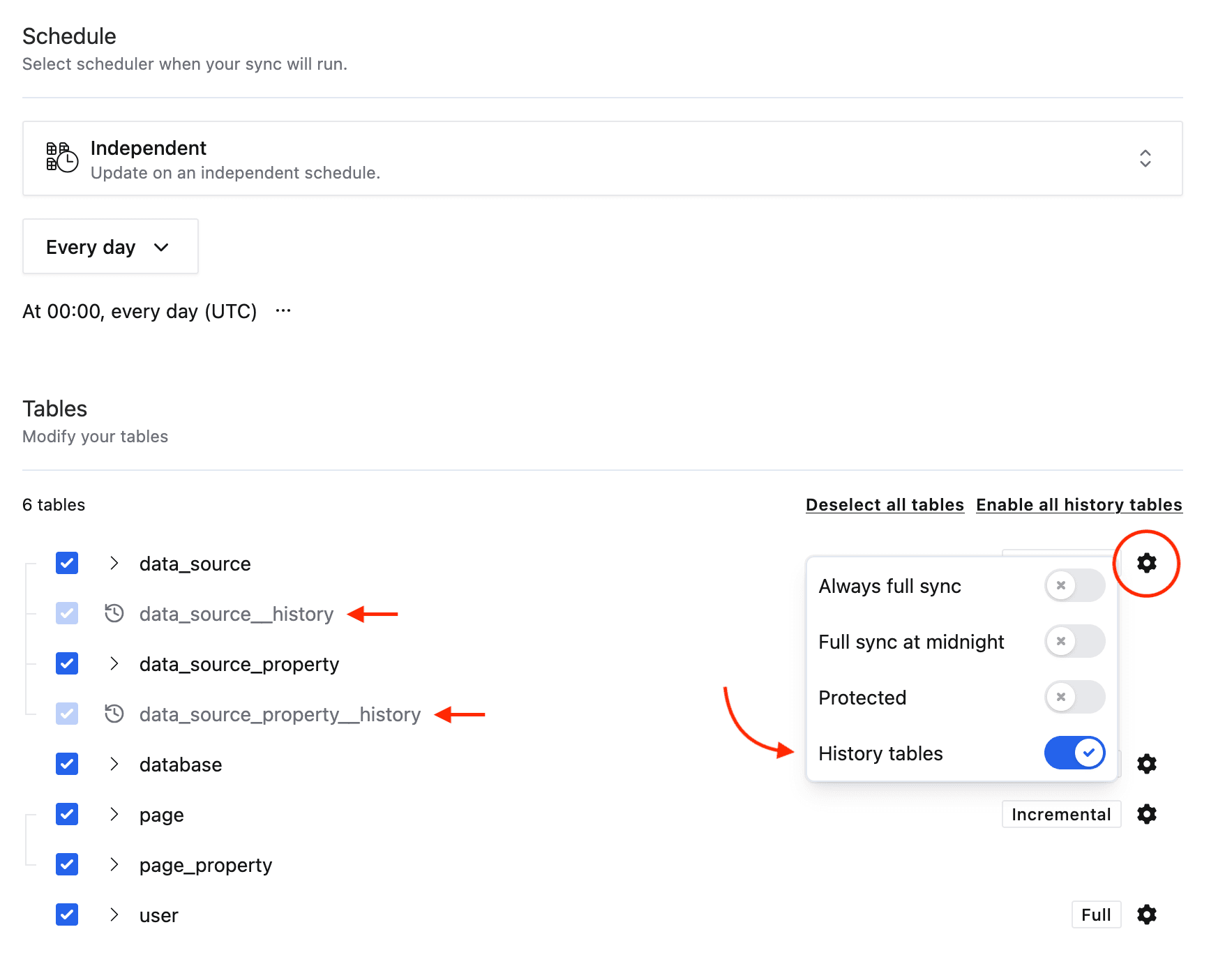 enable history tables