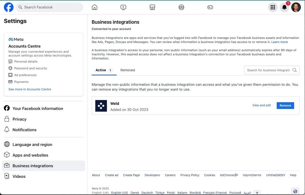 Facebook Ads Permission Page