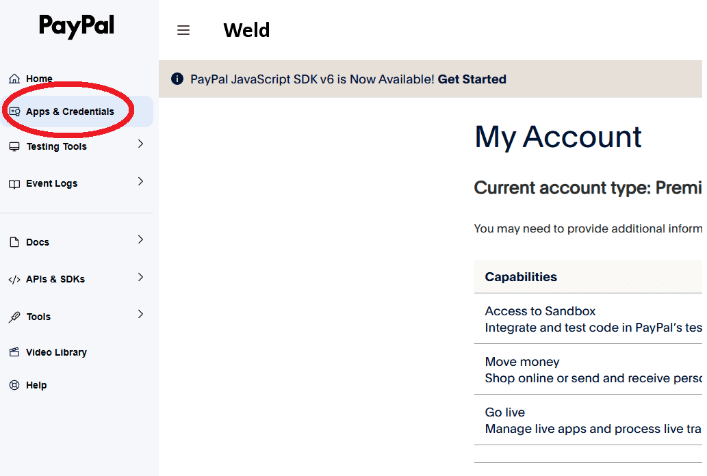 PayPal developer - Apps & Credentials