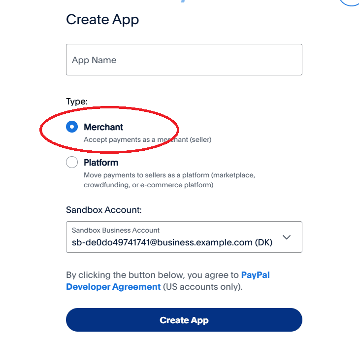 PayPal developer - Merchant Type