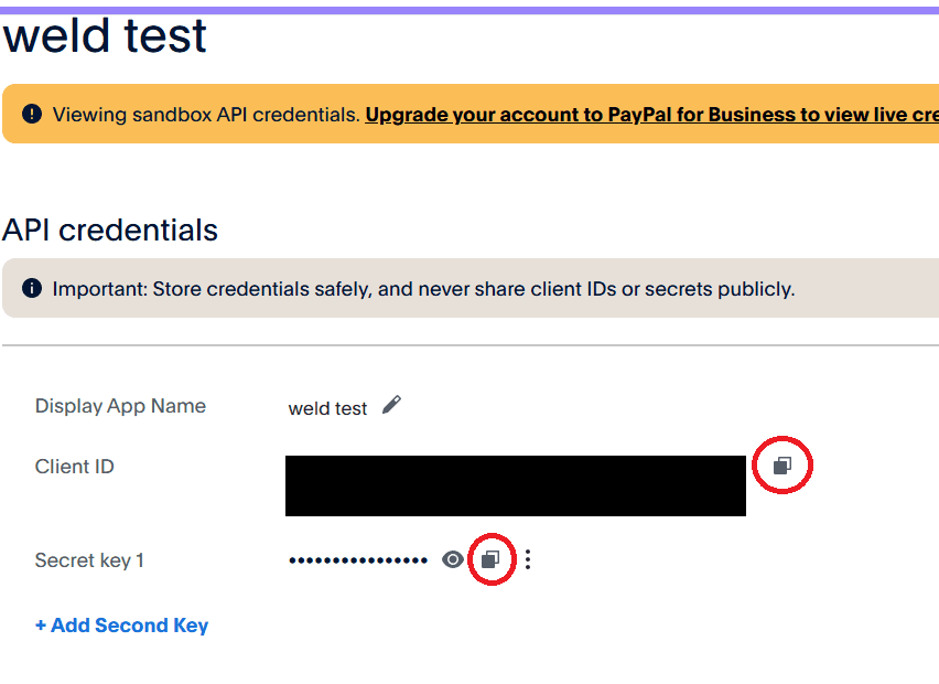 PayPal developer - Client ID and Secret
