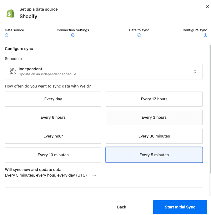 Configure sync frequency and start initial sync