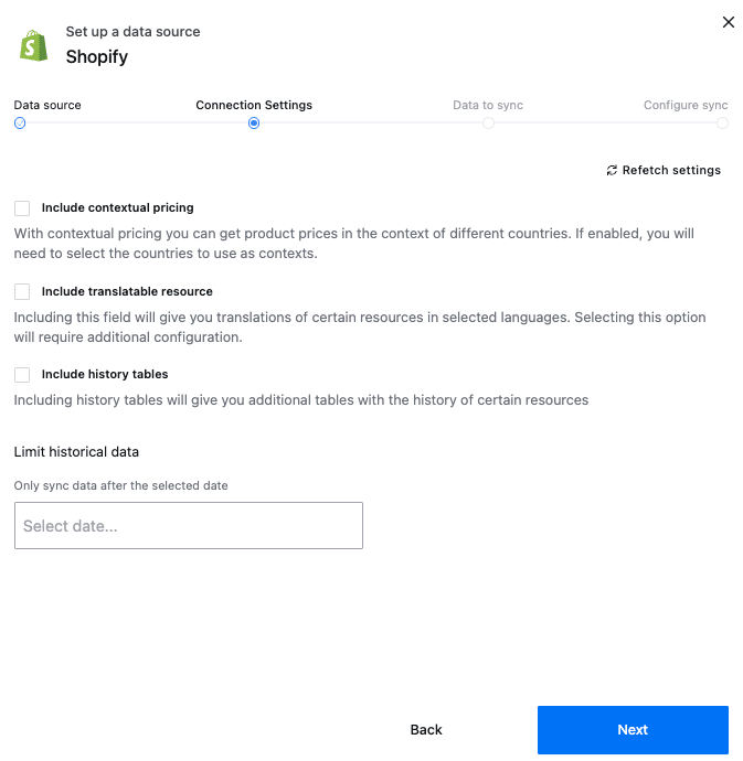 Configure optional connection settings