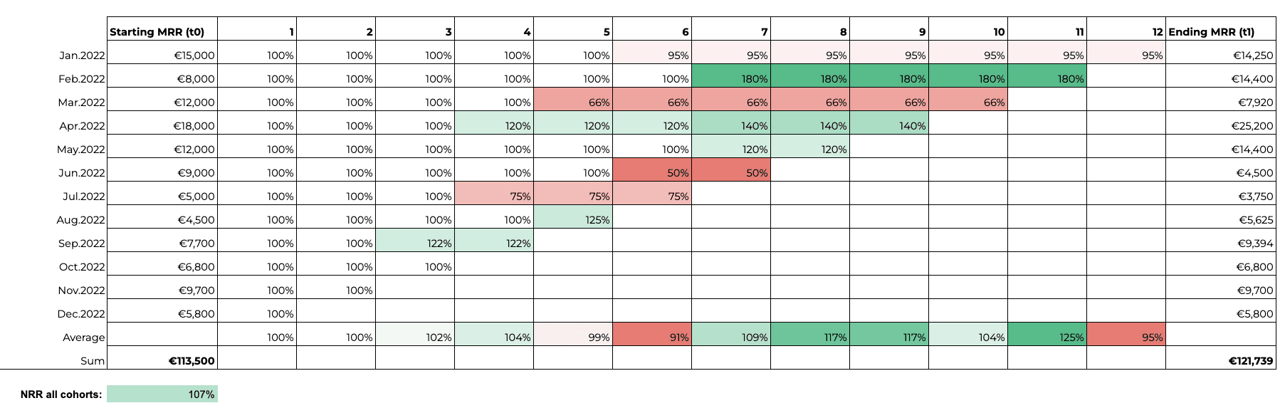 nrr 12 months cohort by month