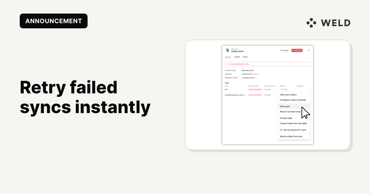 Retry failed ETL jobs in Weld with user‑resolvable locks