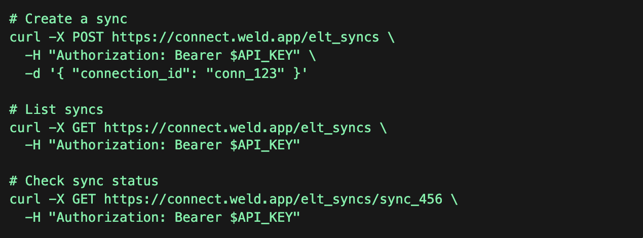 Screenshot of REST API sync creation screen