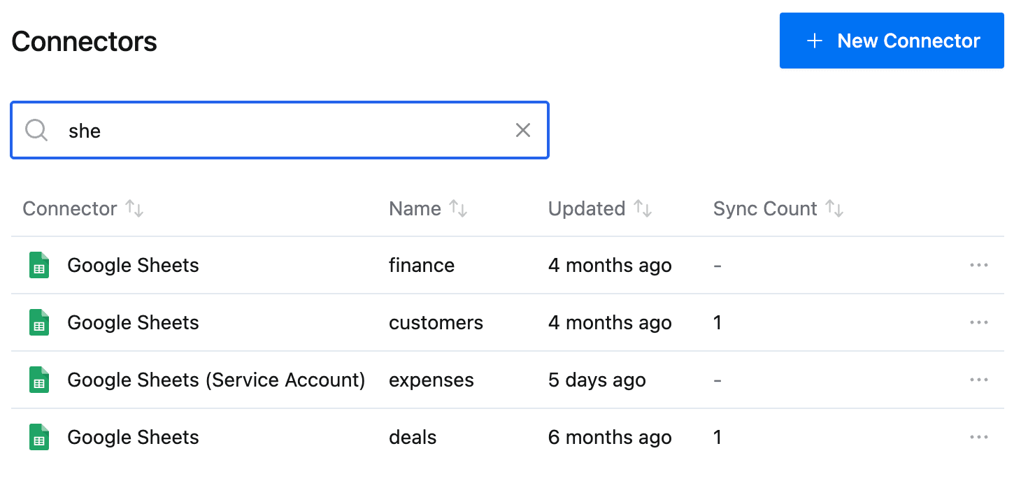 connectors list search