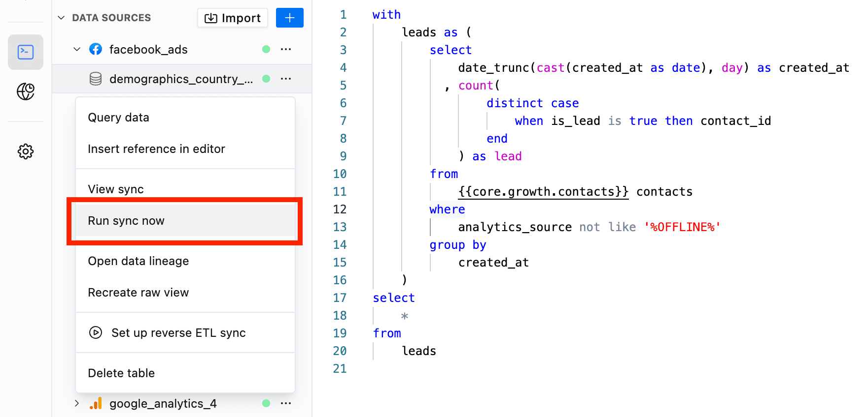 Run Sync Now from within Weld Transform 
