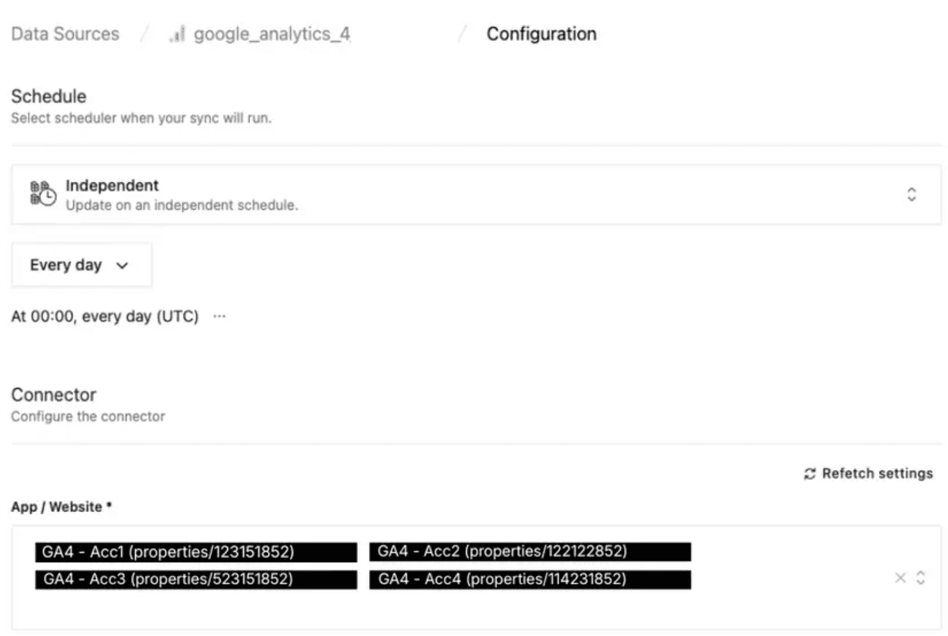 Selecting multiple GA4 properties