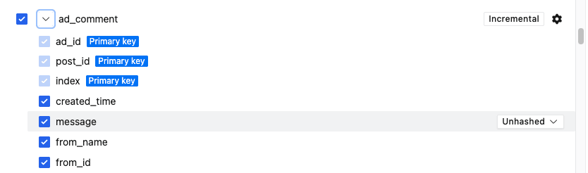 Primary key visibility in incremental sync streams