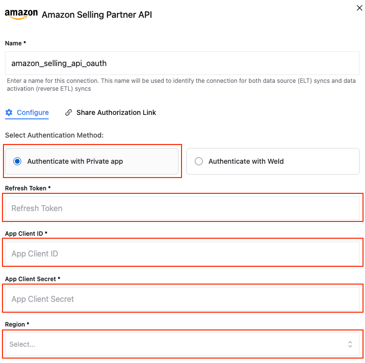 Amazon Selling Partner - Authenticate with Private app