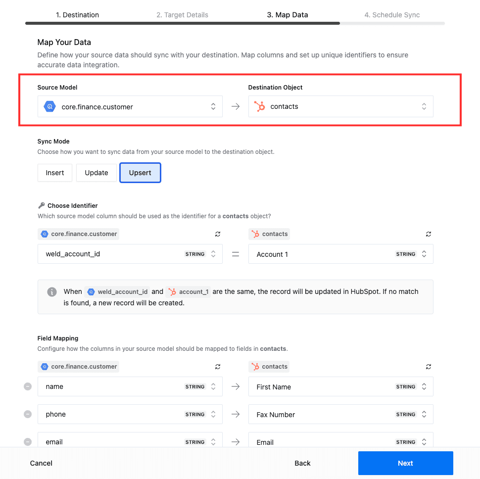 reverse etl update choose the righ object