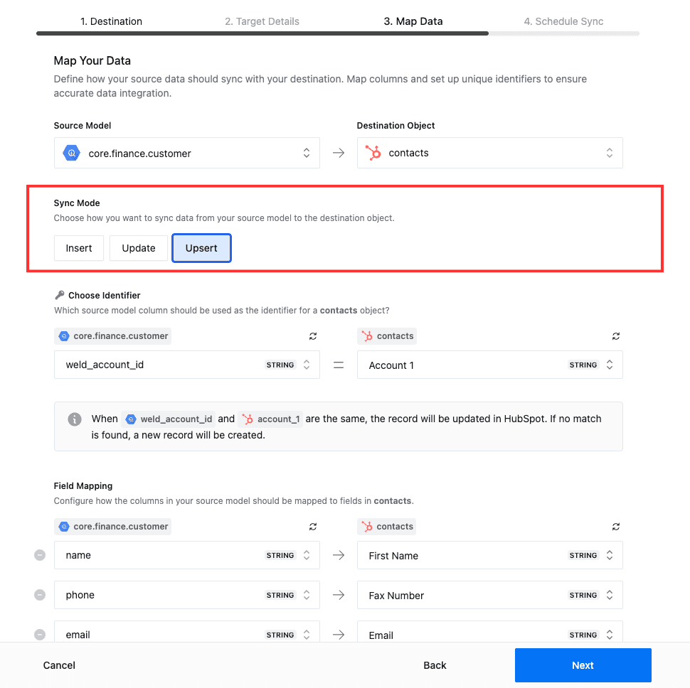 reverse etl update choose the righ object