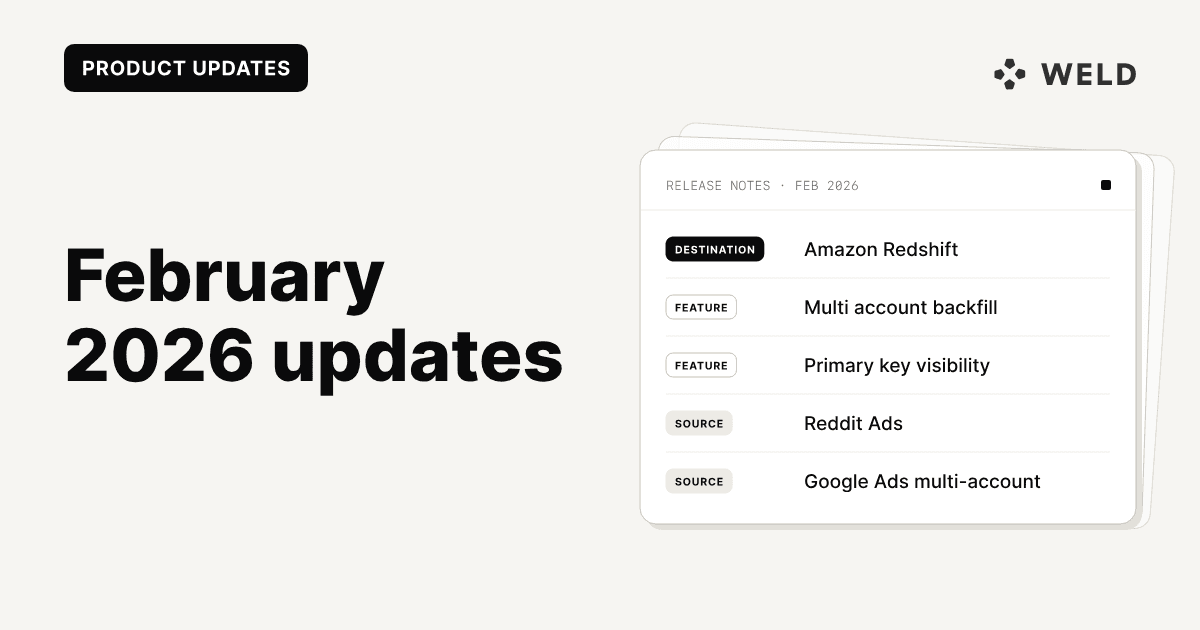 Weld Recap February 2026: Redshift Support, Reddit Ads, Google Ads Multi-Account & More