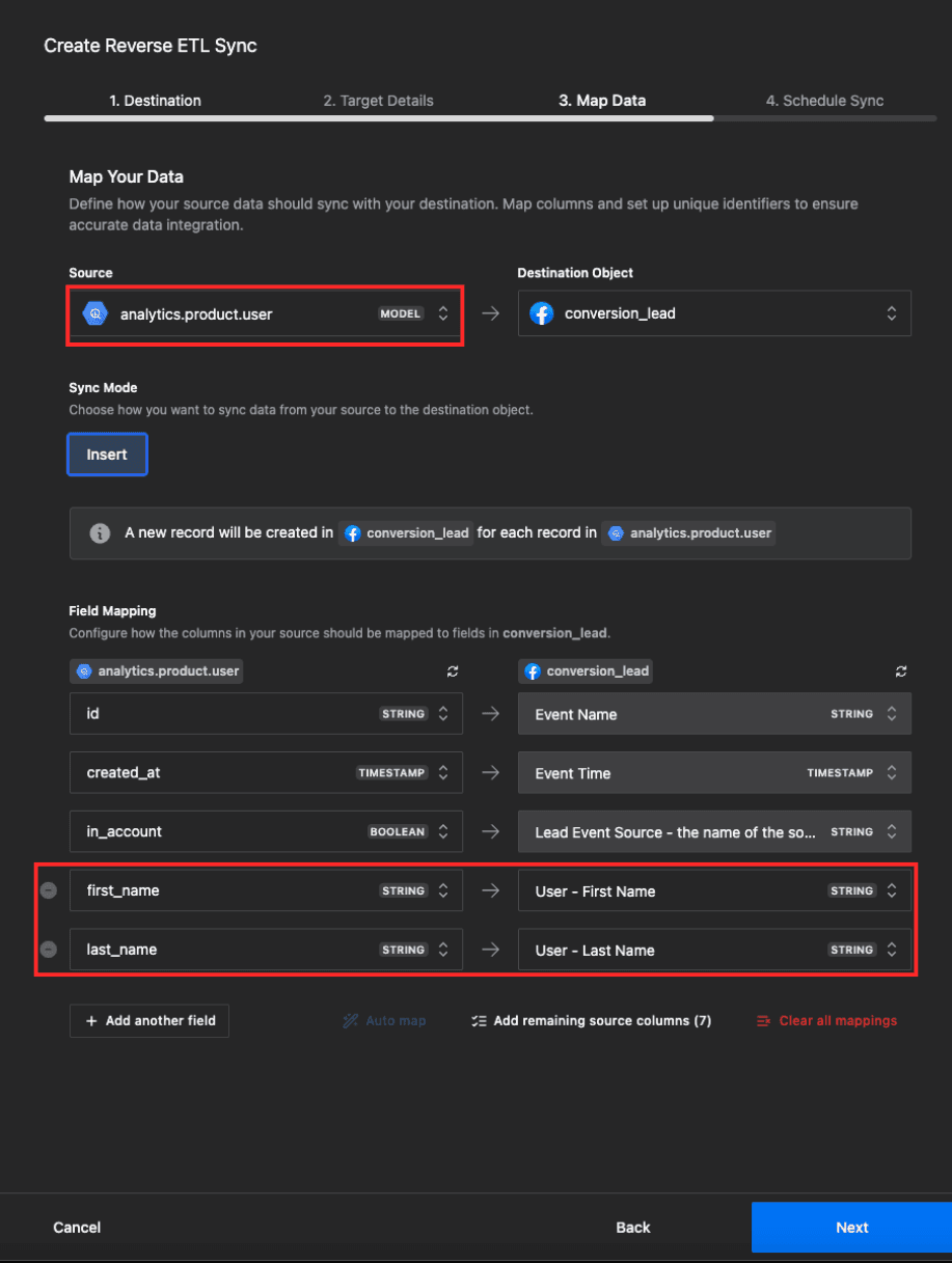 Facebook Conversion API reverse etl